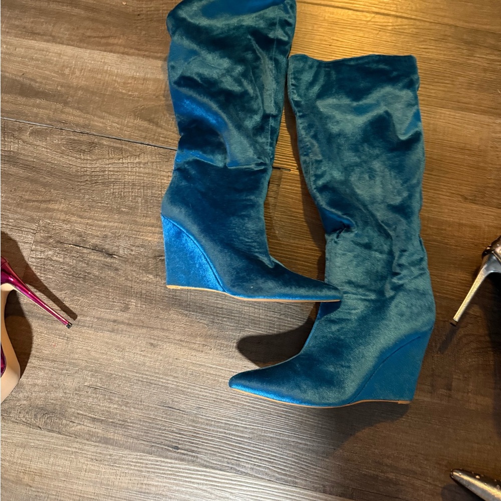 Blue Turquoise Wedge Boots